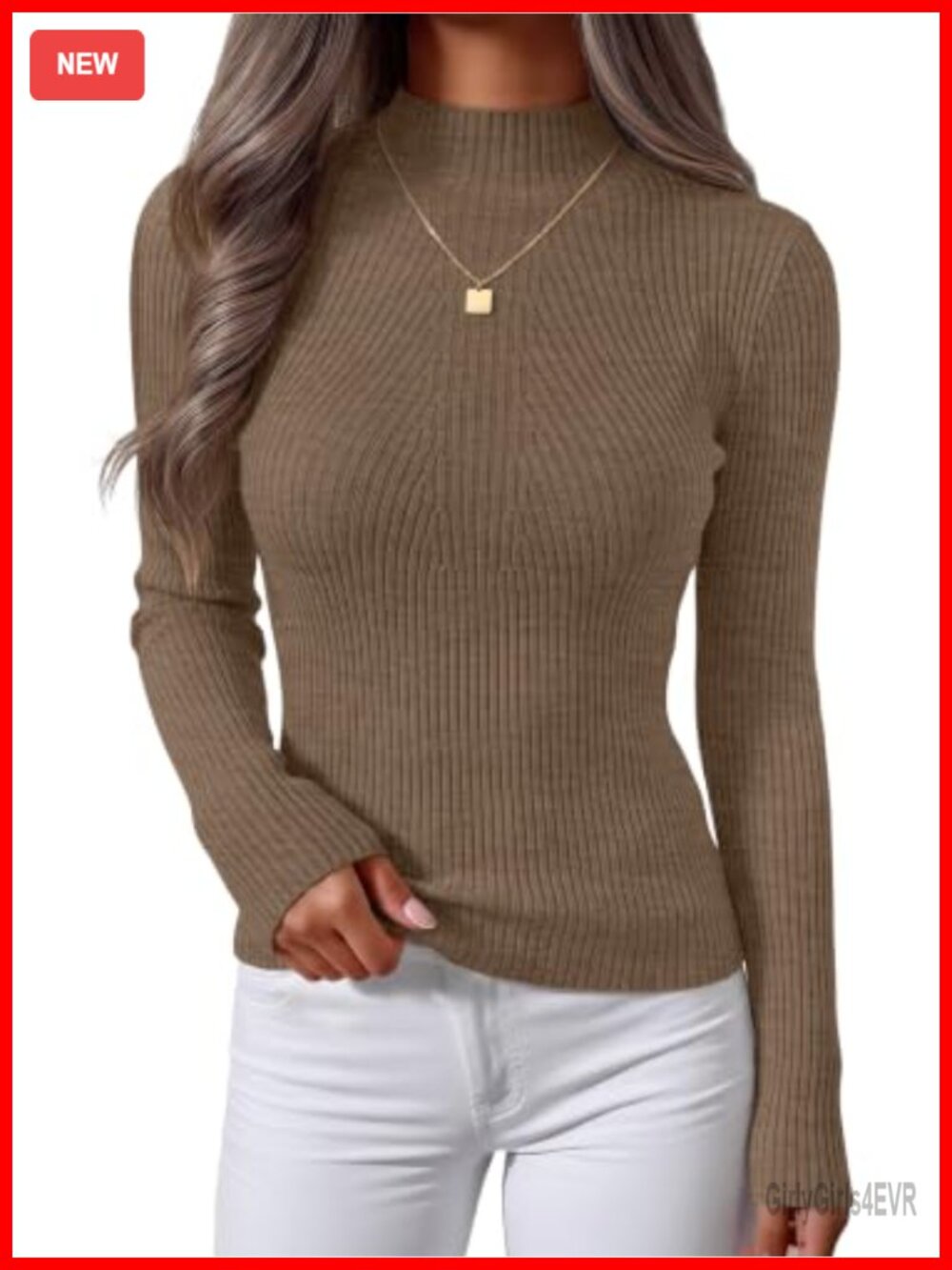 Women's Ribbed Knit Turtleneck Long Sleeve Sweater Top